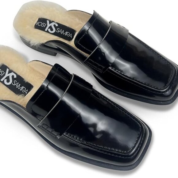 Yosi Samra Odessa Black leather and Shearling Loafer Mule - Picture 8 of 9